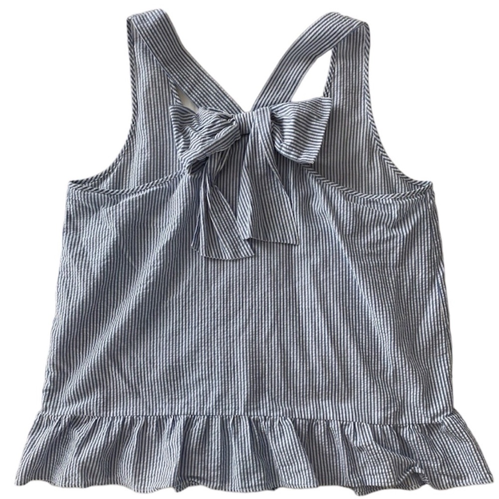 XL Blue & White Striped Women’s Tank Seersucker Blouse